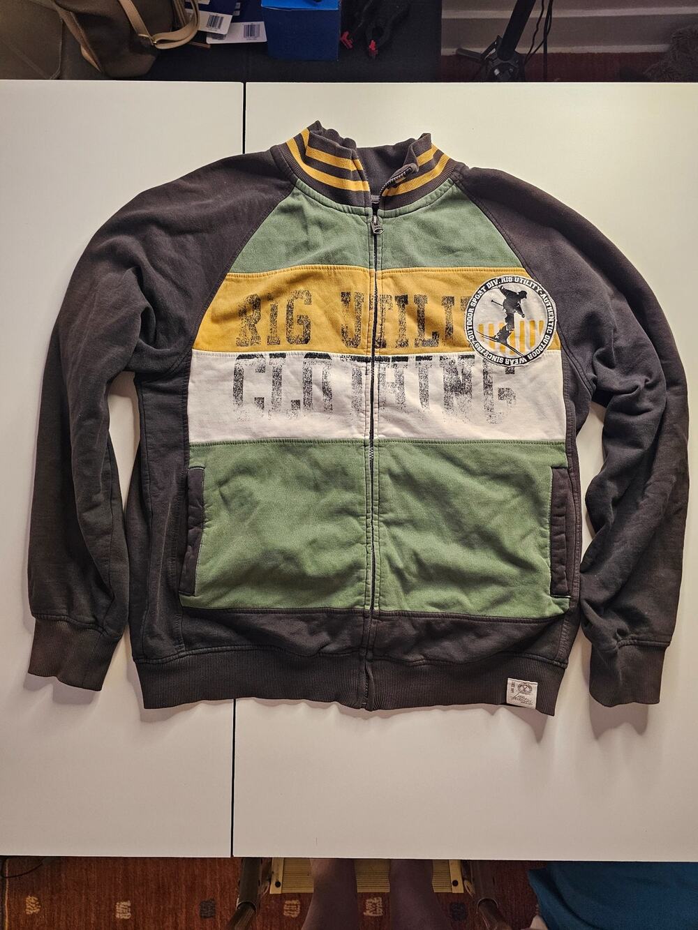 RIG Authentic Wear Full Zip Sweatshirt Jacket Mens Green Brown Y2K Skate Outdoor